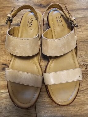 b.o.c. Beige Leather Double-Strap Slingback Sandals